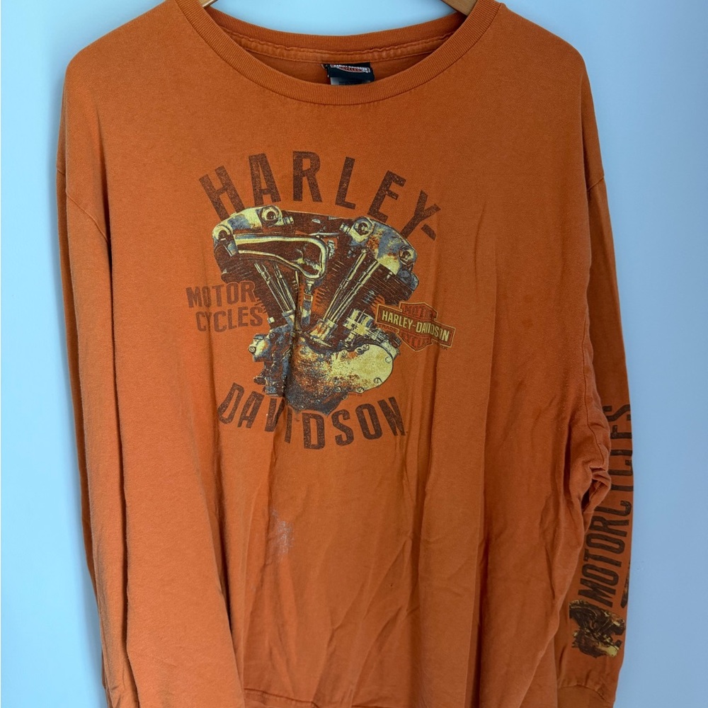 Harley Davidson Long Sleeve Shirt 3XL Honolulu Hawaii Sleeve Print Orange Biker